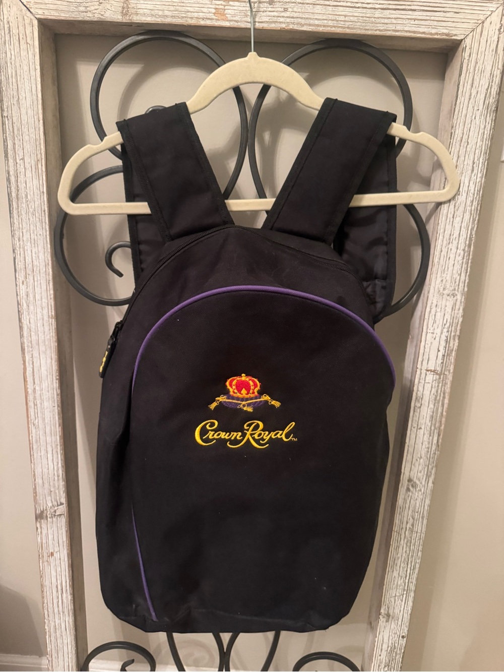 Crown Royal Promo Backpack Black Purple Embroidered Adjustable Travel Book Bag